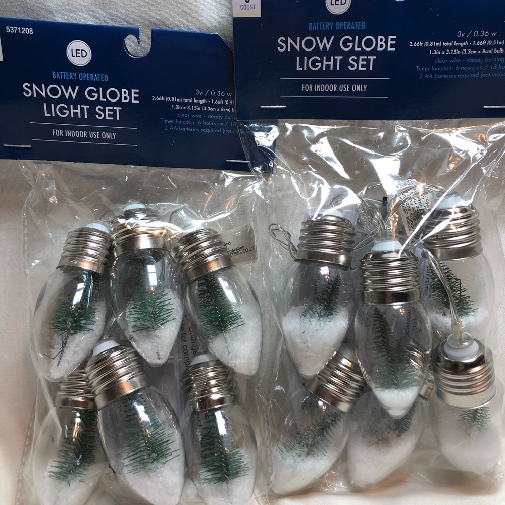 2 Snow Globe Tree String Lights LED Battery 6 ct.